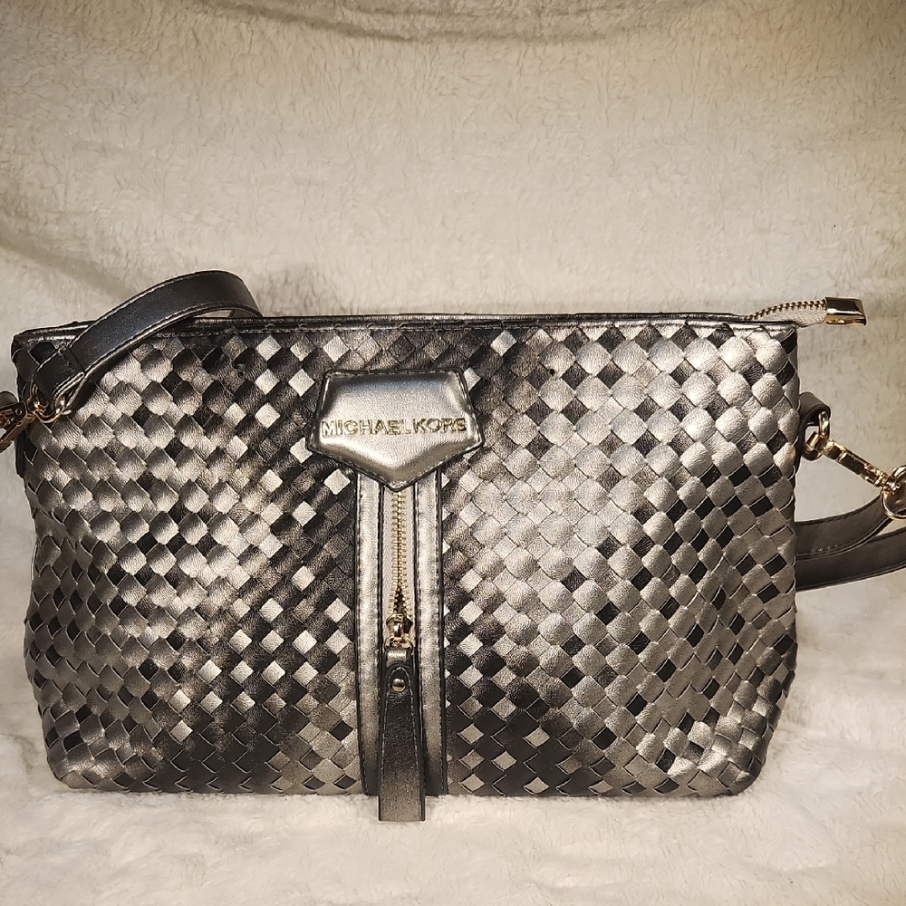 Michael Kors Silver Woven Crossbody Bag